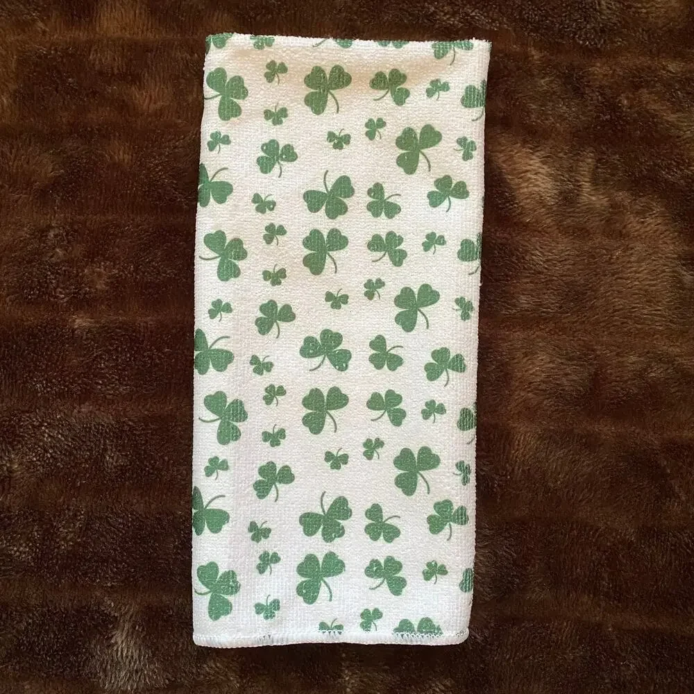 St. Patrick’s Day Green Shamrocks Microfiber‎ Dish Towel 14”x24” UNUSED!
